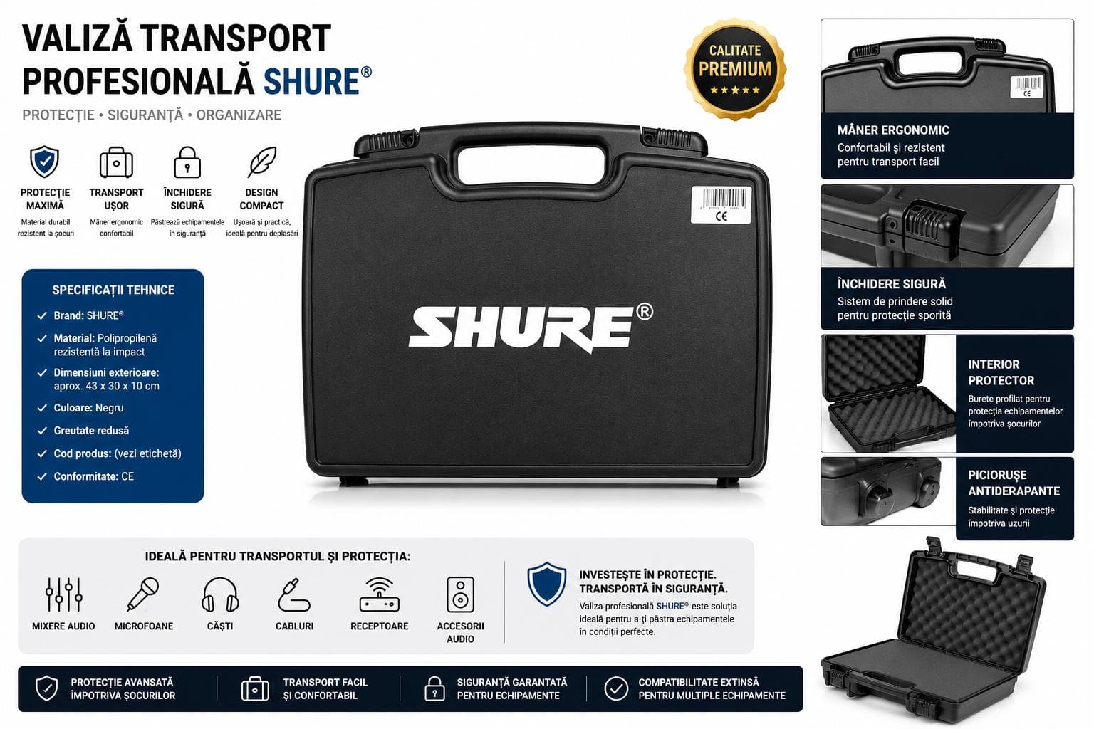 Cutie transport pentru Microfoane SHURE®